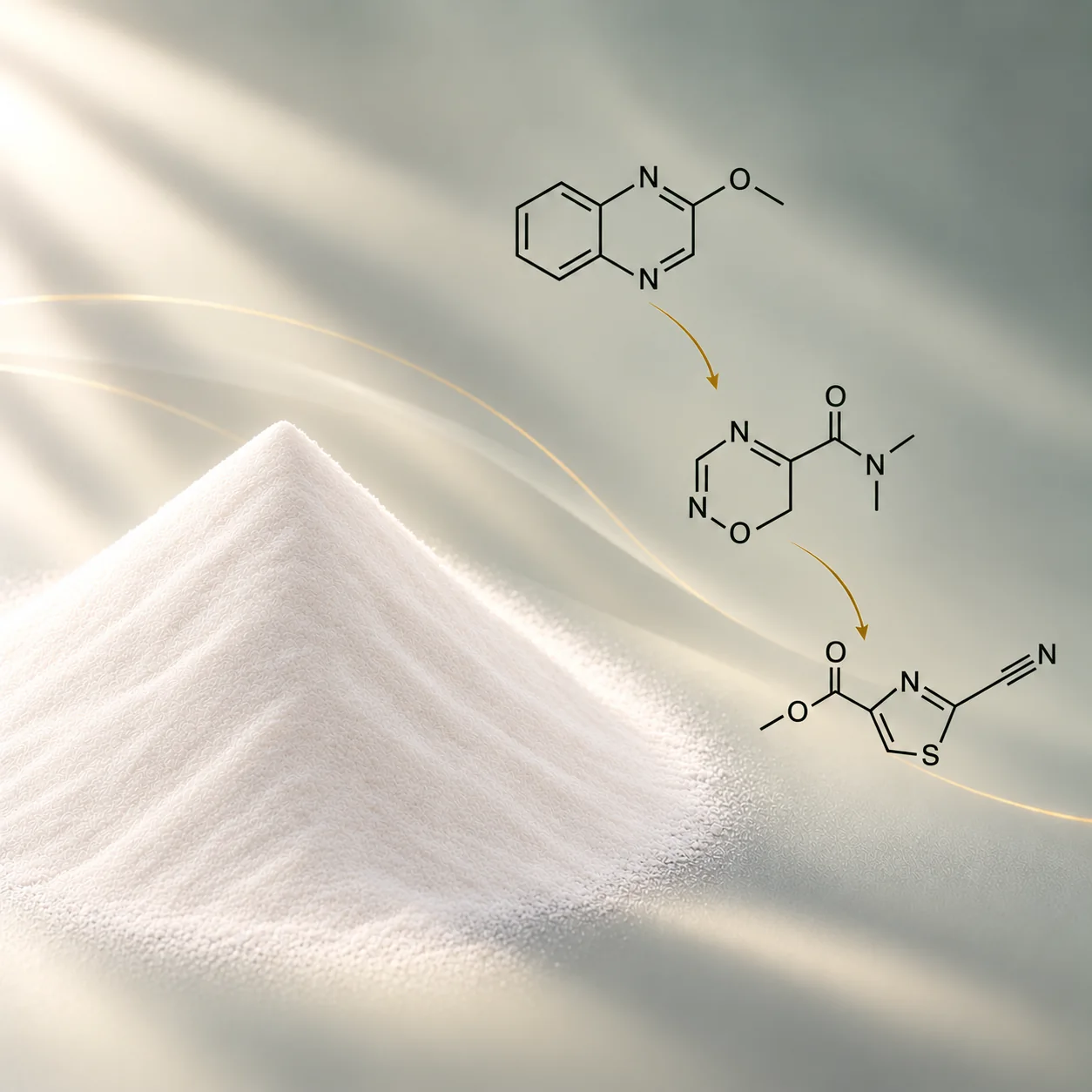 Pharmaceutical intermediate powder with chemical structures and reaction pathway