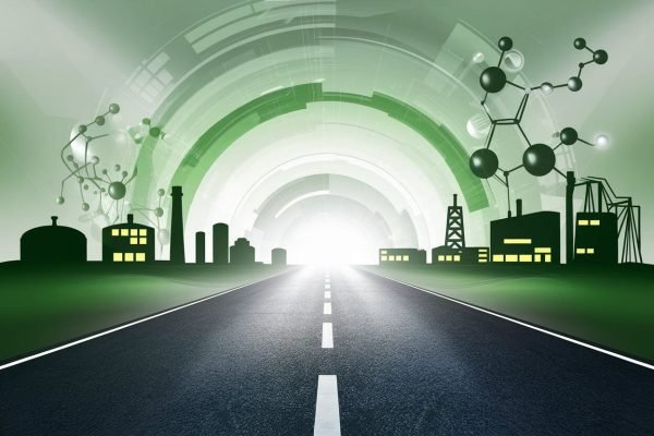 An image illustrating the company's mission, featuring a road leading to the future, modern pharmaceutical laboratories, and molecular structures, highlighting high-quality APIs, pharmaceutical intermediates, and peptides.
